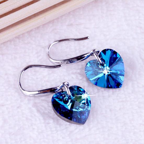 Women's Blue Heart Rhinestone Alloy Ear Hook Dangle Eardrop Earrings