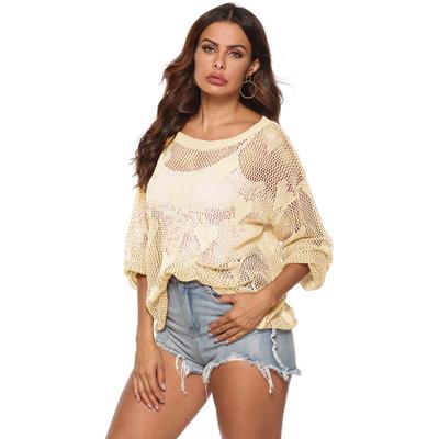 Autumn and Winter Women's Loose Hollow See-through Sexy Pullover Jumper