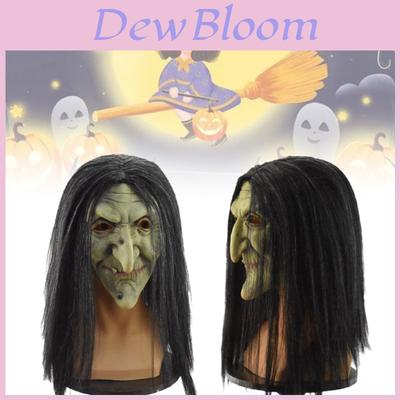 Classic Evil Witch Latex Mask For Halloween Party Costume With Scary Black Hair