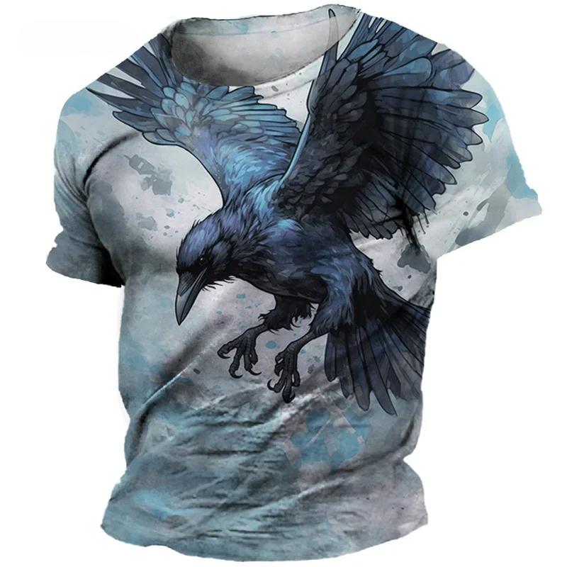 Eagle Pattern Summer Short Sleeve 3D Animal Print Street Tie-dye Loose Casual Men's T-Shirts