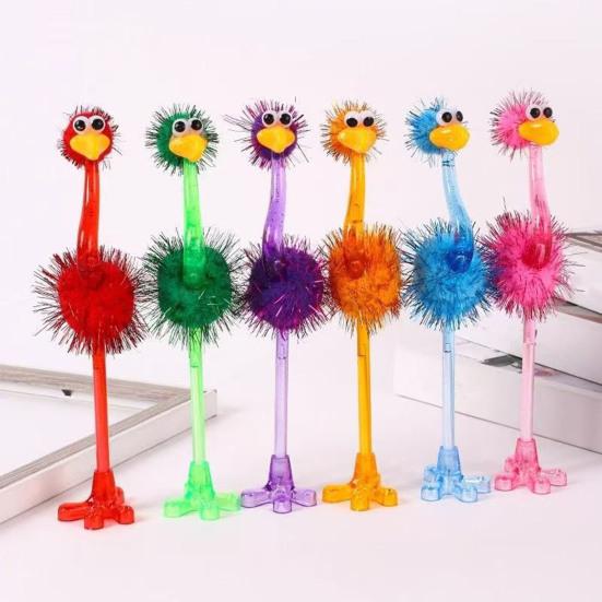 Penne Peluche Cartone Animato Struzzo Penne a Sfera in Plastica, Penna Divertente Autoportante, Punta 0,5 mm, Accessori Decorativi da Tavolo Scrittura Pelosa