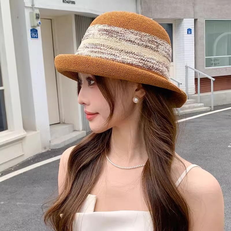 Curled Sun Hat Children's Summer Elegant Top Hat Outdoor Breathable Versatile Straw Hat Show Face Small Bucket Hat