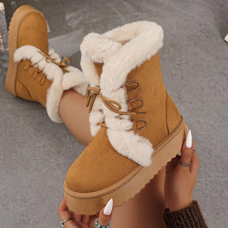 Women's Plus-Size Lace-Up Snow Boots - Faux Suede, Autumn/Winter 2025 New Style, Warm
