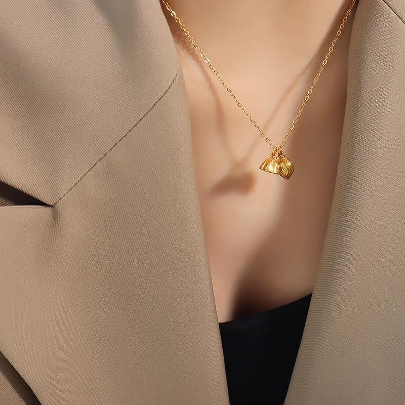 Marka Ethnic Style New Walnut Lotus Necklace Bracelet Earrings Women'S Titanium Steel Plated 18K Real Gold Jewelry Set