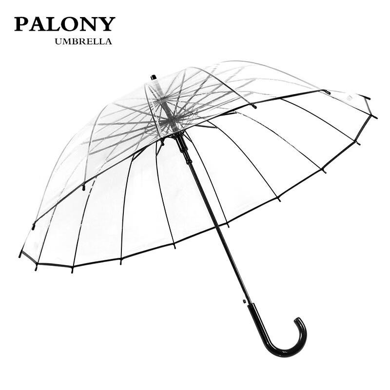 PALONY 16-ribbat genomskinligt paraply med långt handtag