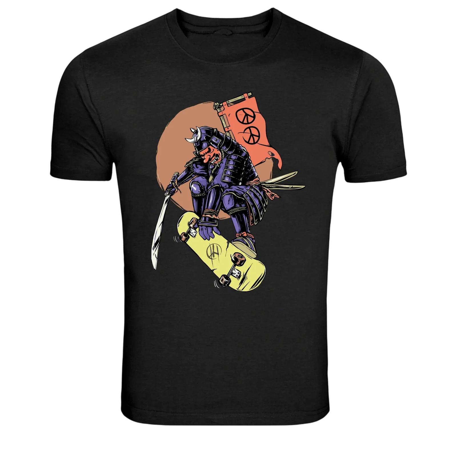 Samurai Skateboard Warrior Ninja Rider Graphic T-Shirt L