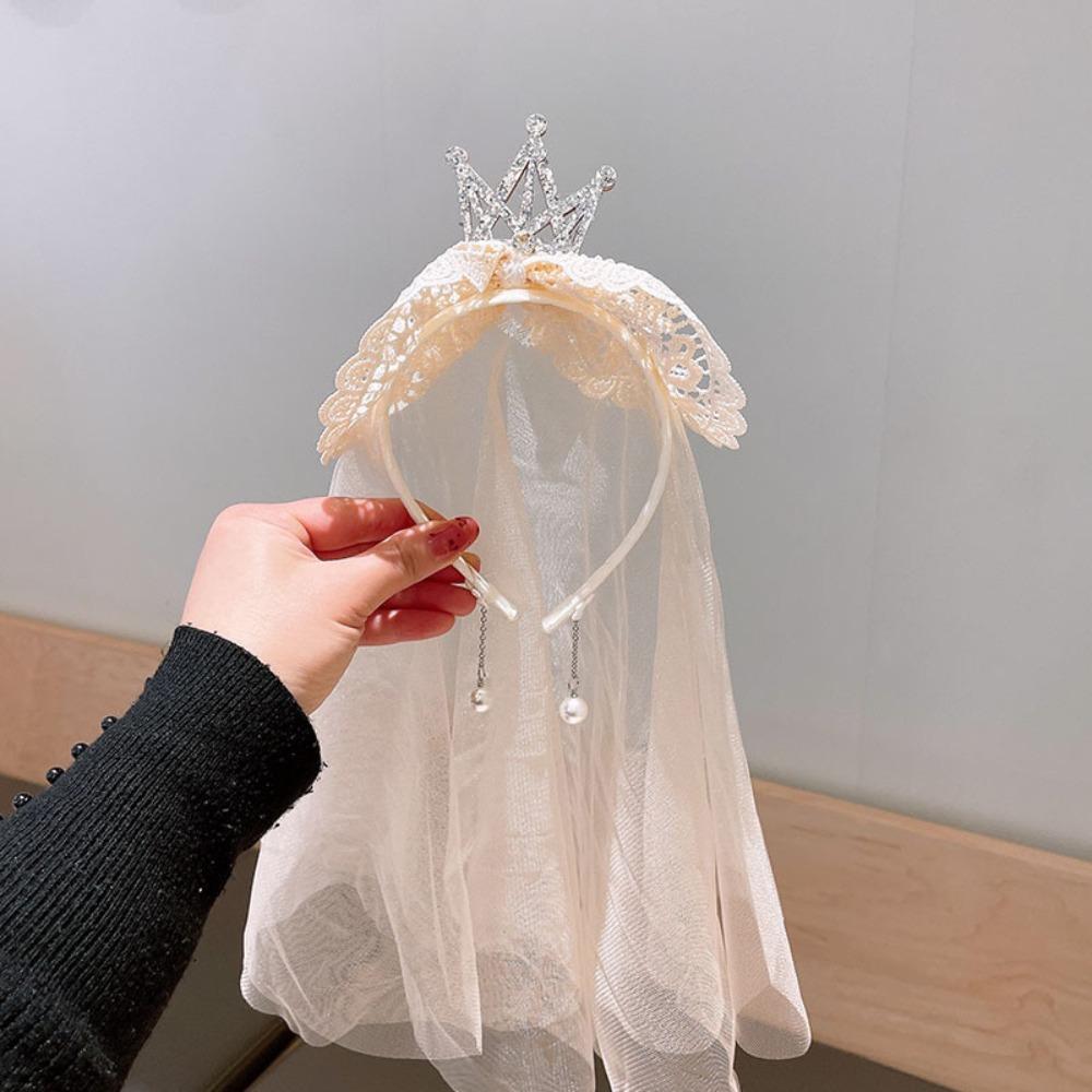 3D Princess Headband Versatile Hair Headband Cute Pearl Crown Girls Birthday Party Photo Props