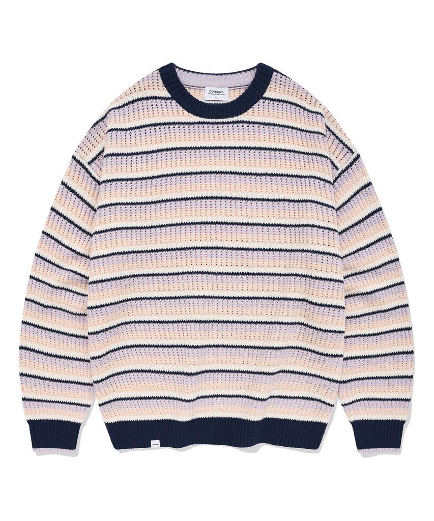 COVERNAT Multi-Stripe Crew Neck Knit Salmon