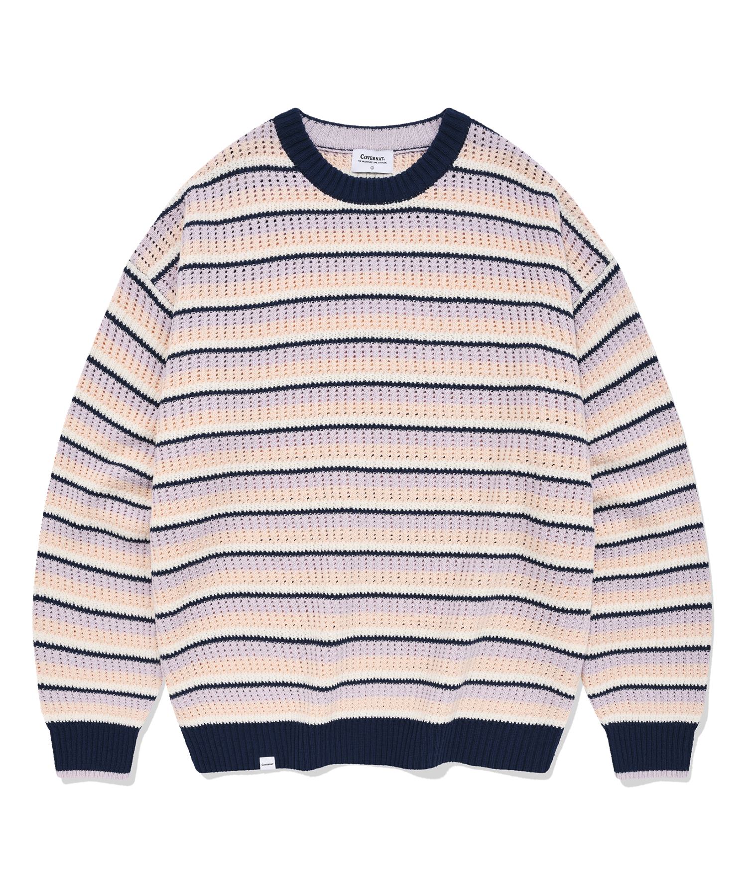Covernat Multi-Stripe Crew Neck Knit Salmon Salmon/L