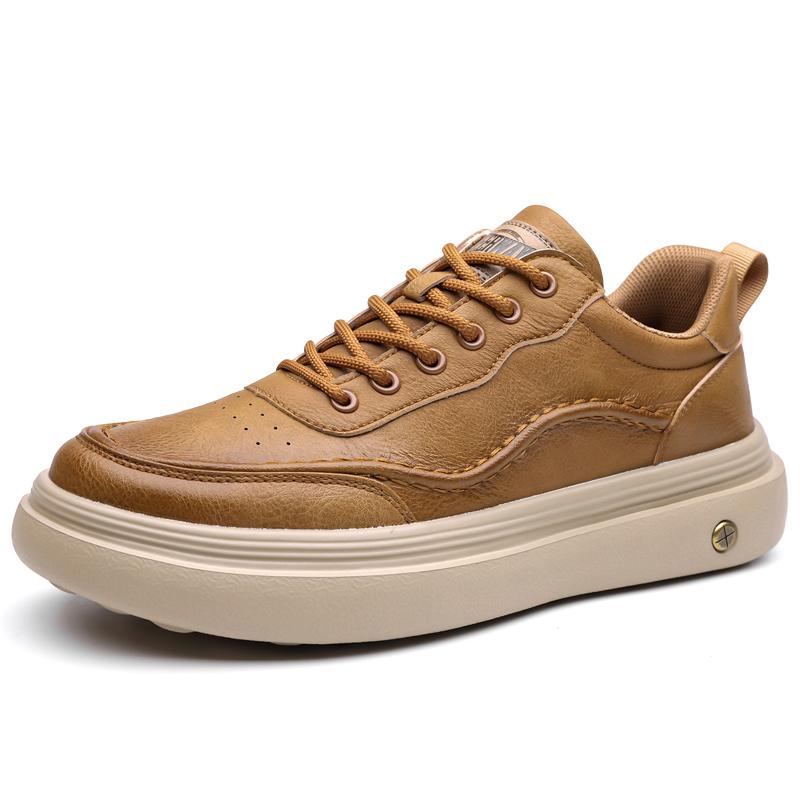 Genuine Leather Shoes Men Footwear Soft Leather Mens Casual Shoes Flat Trendy Platform Sneakers High-quality Outdoors Walk Brown