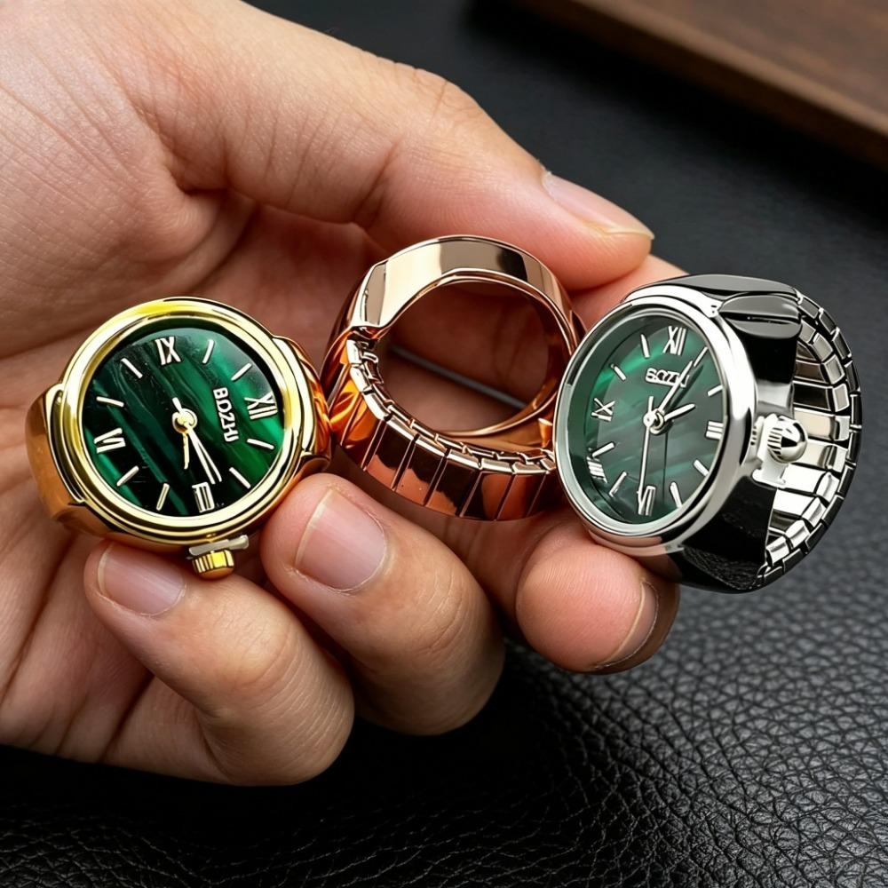 Punk Digital Quartz Finger Ring Watch, Green Dial Elastic Band Couple Ring Watch for Women Men by Kiss Jewelry