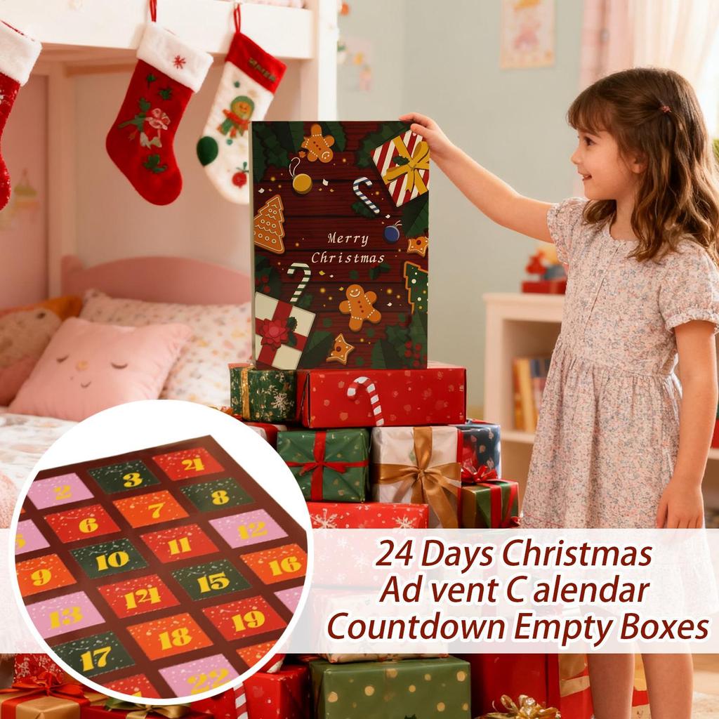 24-Day Christmas Countdown Calendar, Poke Box, Fun Christmas Eve Surprise Flip-Top Gift Filling Box, Empty Box, DIY Gift Box