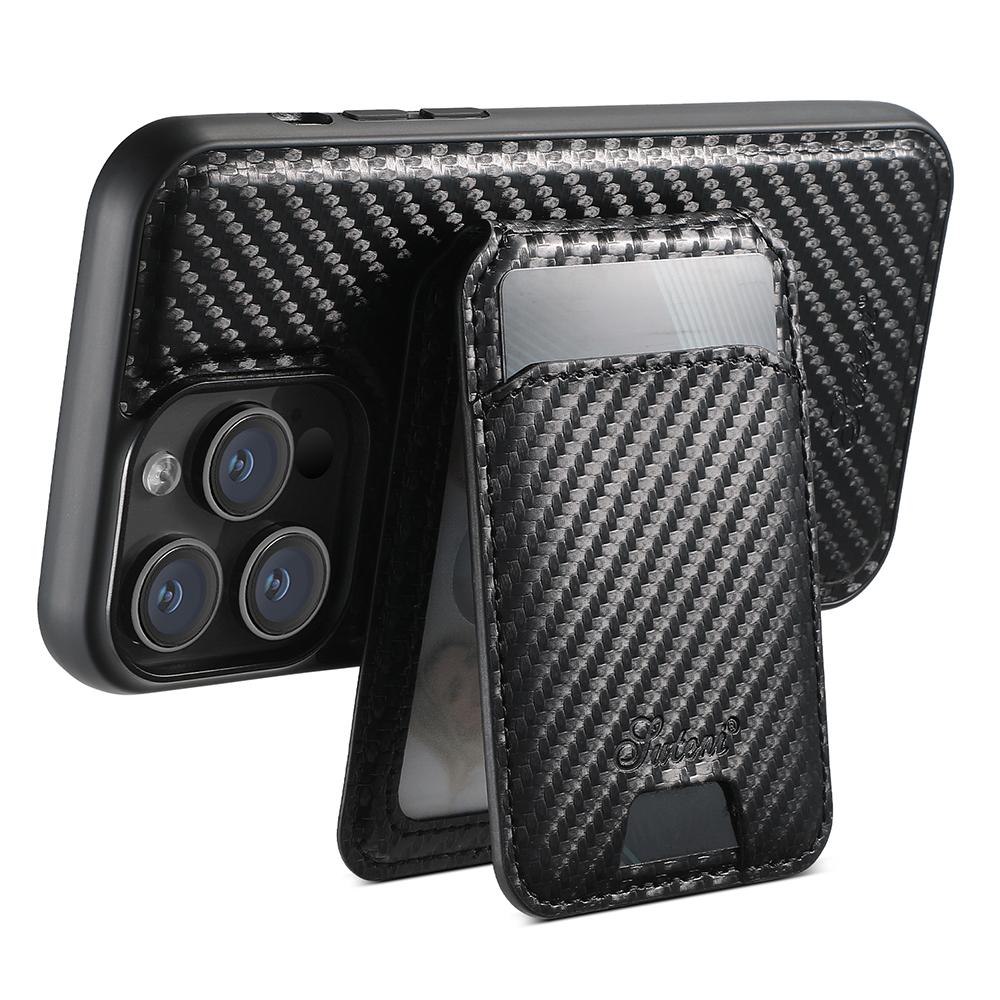 SUTENI H18 For iPhone 13 Pro Max Magnetic Case Carbon Fiber Texture Leather+TPU Cover with Detachable Card Bag
