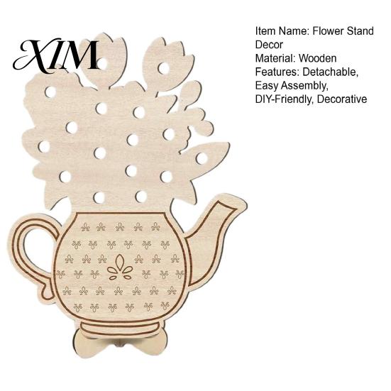 Hollow Base Decor Wooden Teapot Shape Flower Holder, Natural Wood Floral Display Stand, DIY Home Soft Furnishing Blank Vase for Artificial Arrangement