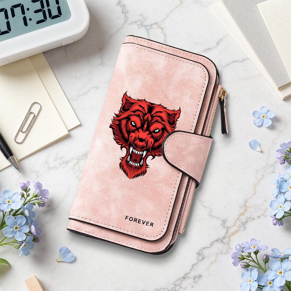 Men's Cool Wolf Pattern Long Wallet Multi Card Slots Fashion Casual Portable Durable Zipper Purse