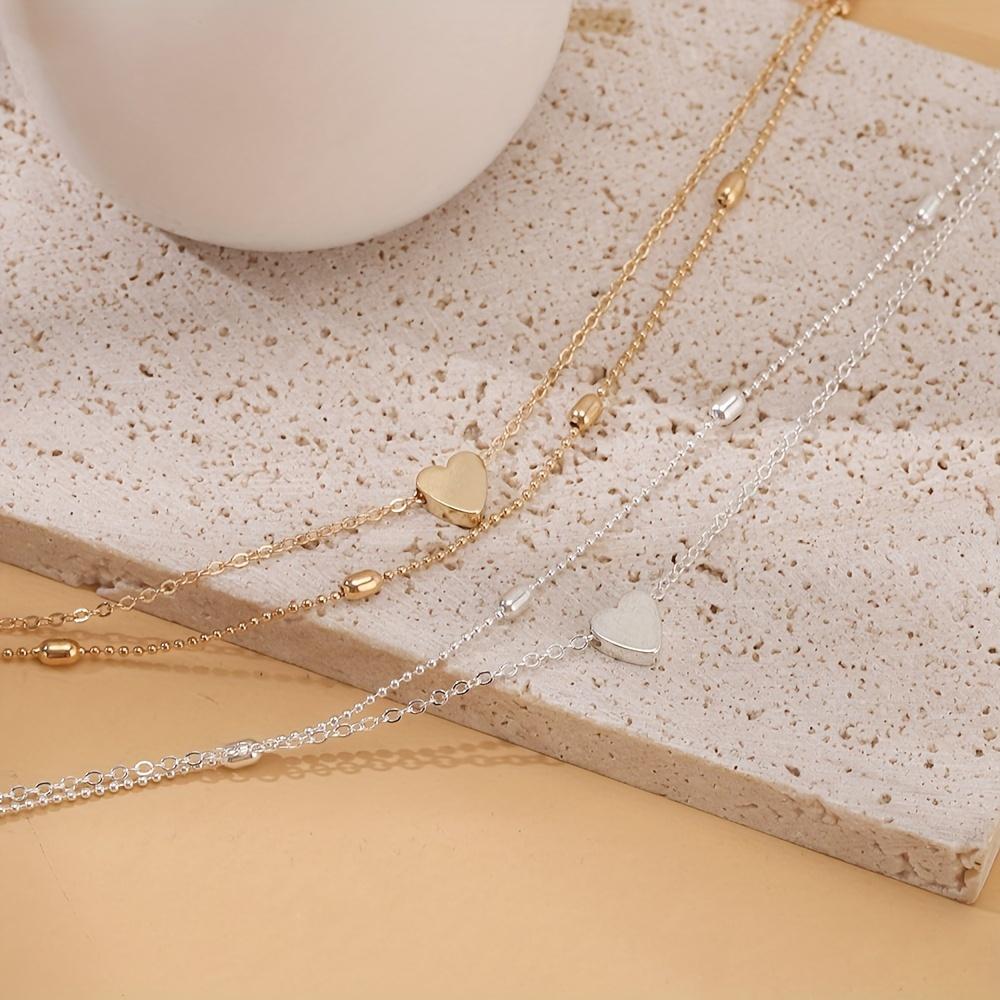 1pc, Elegant Double-Layer Heart Charm Anklet, Vintage Multi-tier Alloy Foot Jewelry, Beach Anklets For Women, Fashion Accessories