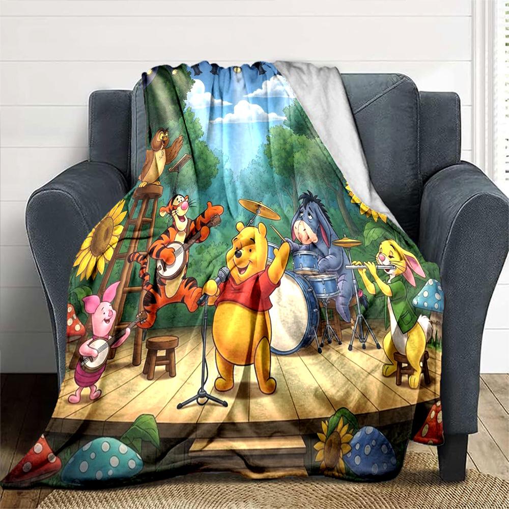 Pooh Friends Concert Flannel Blanket Super Soft Warm Cozy Blanket For Sofa Bed Office Travel Allseason Home Decor Gift
