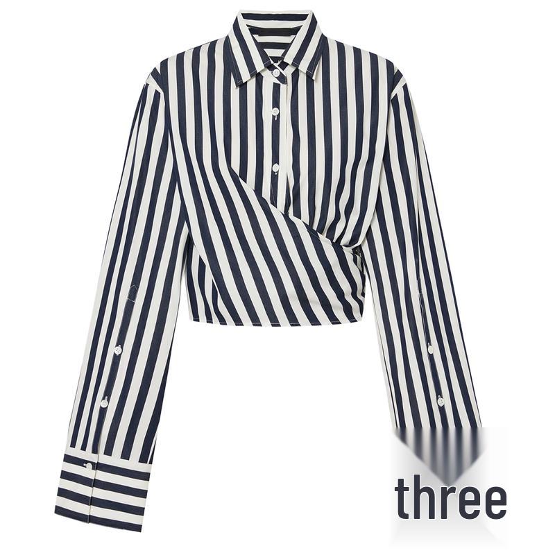 MO&Co. Women s Short Deconstructed Striped Cotton Shirt M