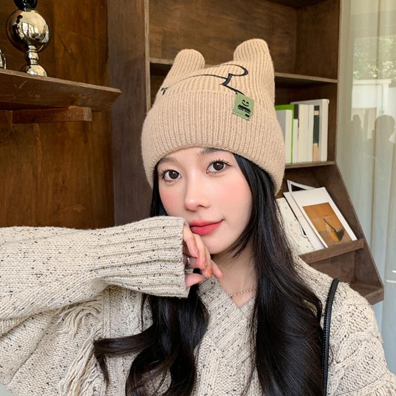 Rabbit Ear Hat for Women InsStyle Knitting Hat Anime Cosplay Costume Hat Outdoor Skiing Hiking Hat Windproof Warm Cap