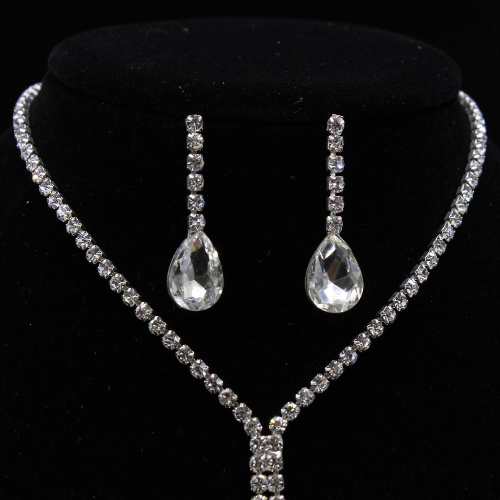 Korean Fashion Rhinestone Crystal Water Drop Bridal Necklace & Earring Set