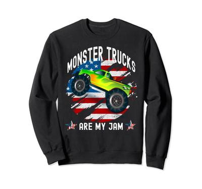 Monster Trucks Are My Jam Rugged USA Flag Stars and Stripes Sweatshirt