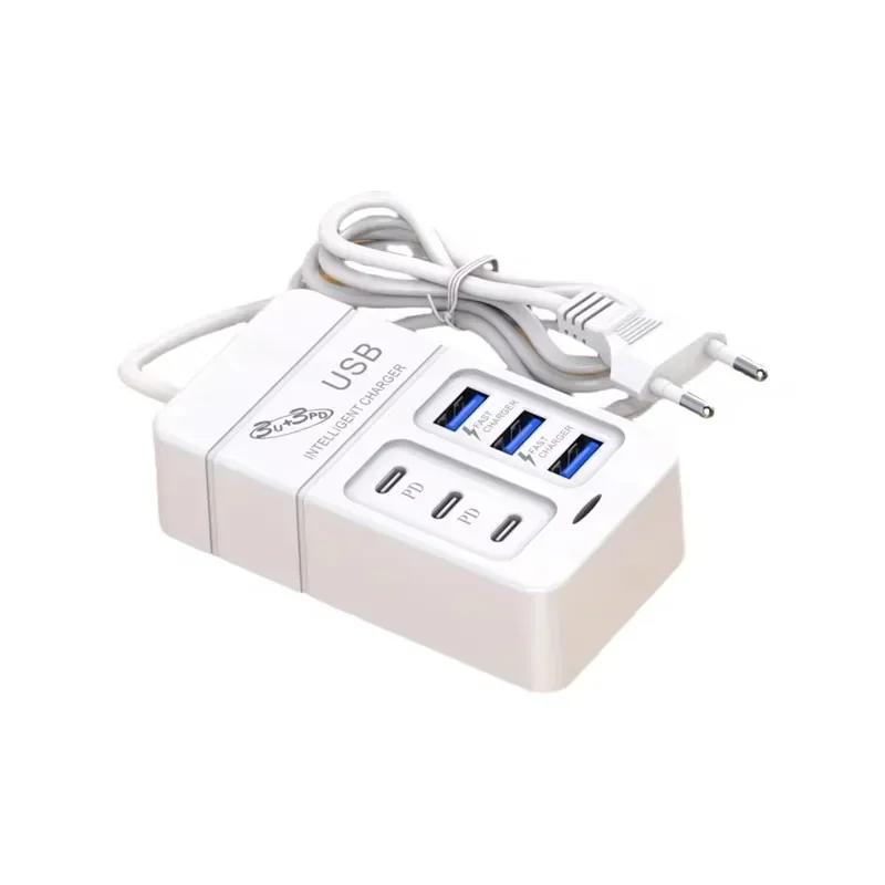 6 Ports Multiport USB Charger 35W PD Type-C Mobile Phone Fast Charging Quick Type C Wall Chargers TypeC Hub Adapter EU US Plug