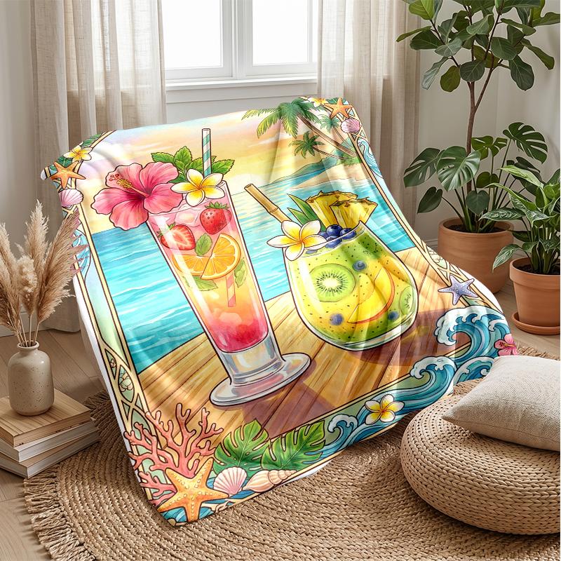 Tropical Beach Paradise Theme blanket Lightweight Warm Flannel Blanket Decorative Throw Blanket for Home Decoration
