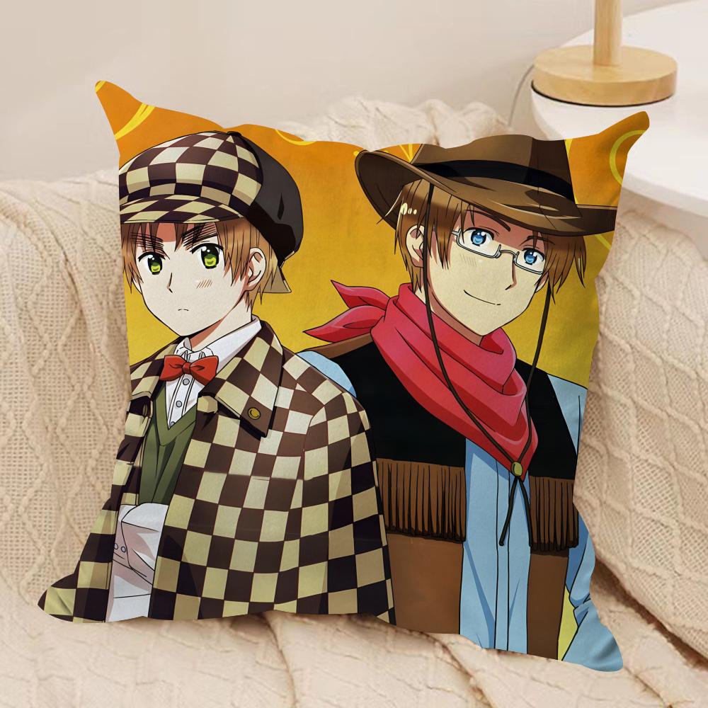 H-Hetalia The Beautiful World Cushion Cover Silky Short Plush Sofa Pillow Cover Hidden Zipper Soft Dustproof Case for Home Decor