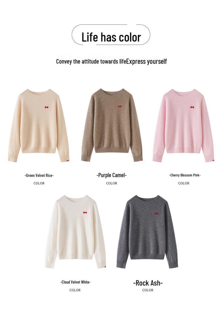 Women's 100% Pure Cashmere Knit Long Sleeve Sweater - Soft & Loose Fit for Autumn and Winter.
