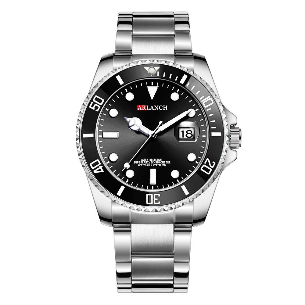 Men's Green Water Ghost Watch Shrimp Skin Stainless Steel Men's Watch Luminous Anti-diving Calendar Quartz Steel Belt Watch