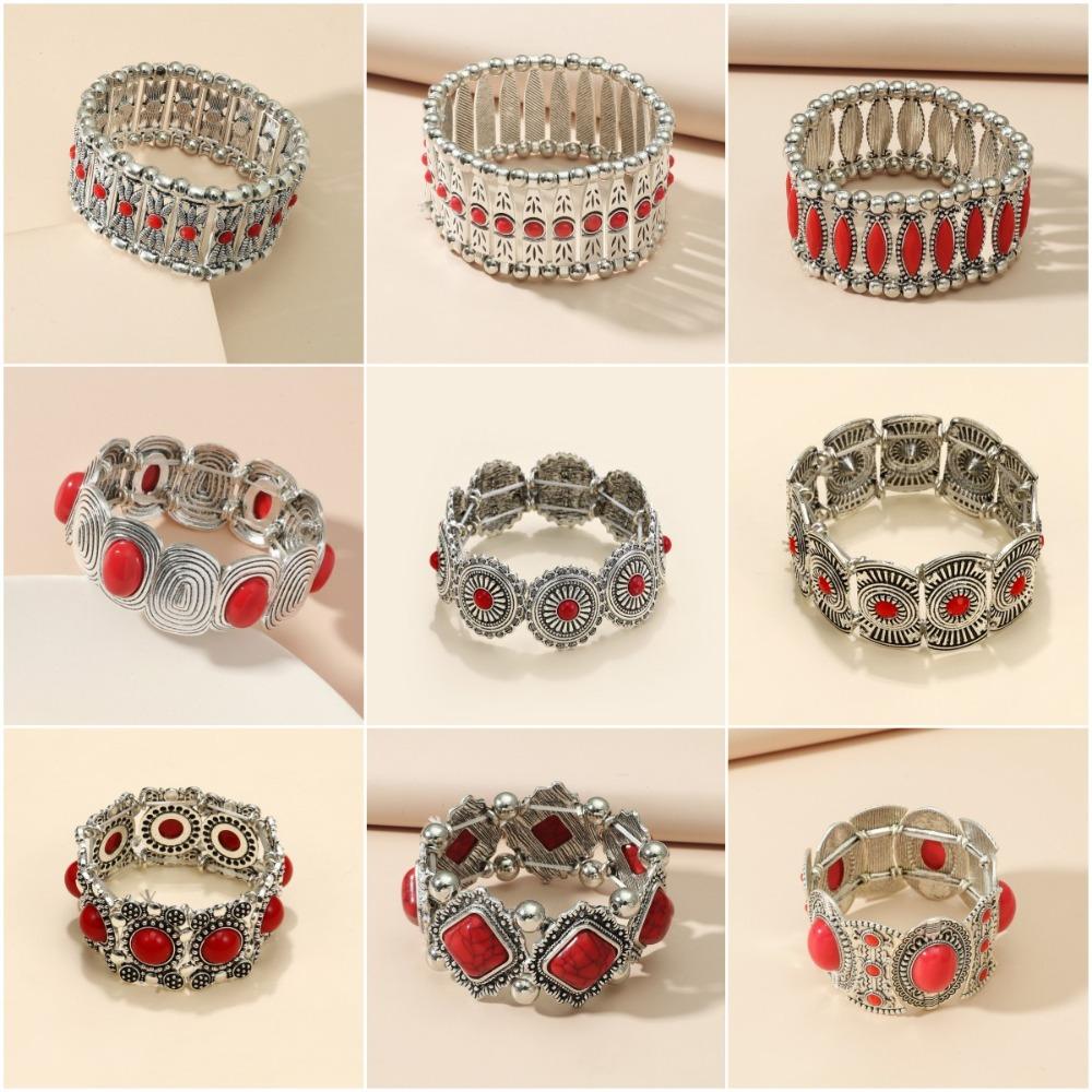 European and American Ethnic Style Personalized Retro Alloy Turquoise Elastic Bracelet Women's Bohemian Bracelet Jewelry
