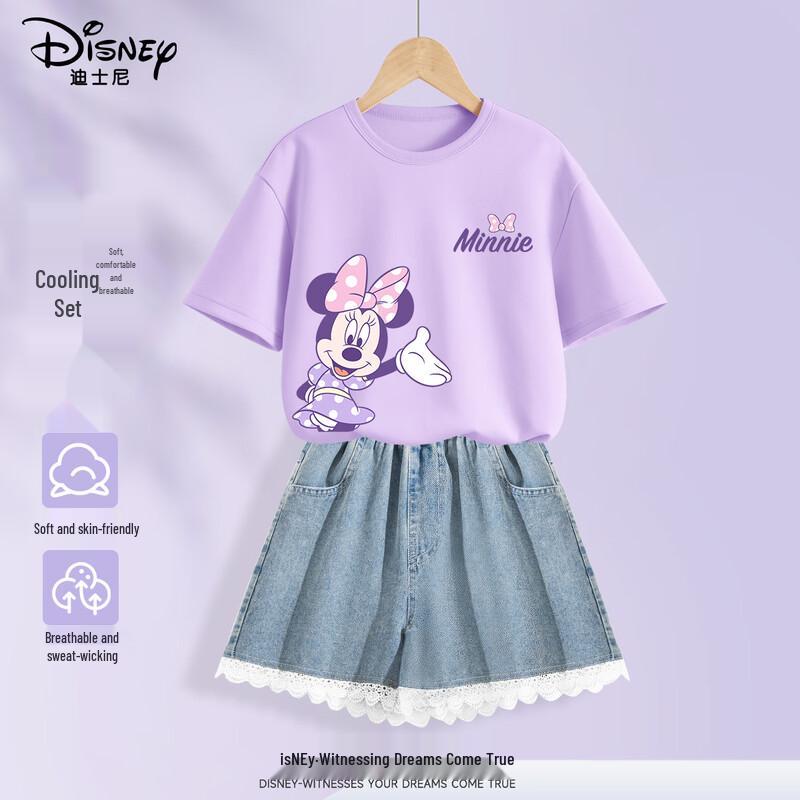Комплект из детской футболки с коротким рукавом и джинсовых шорт Disney 160