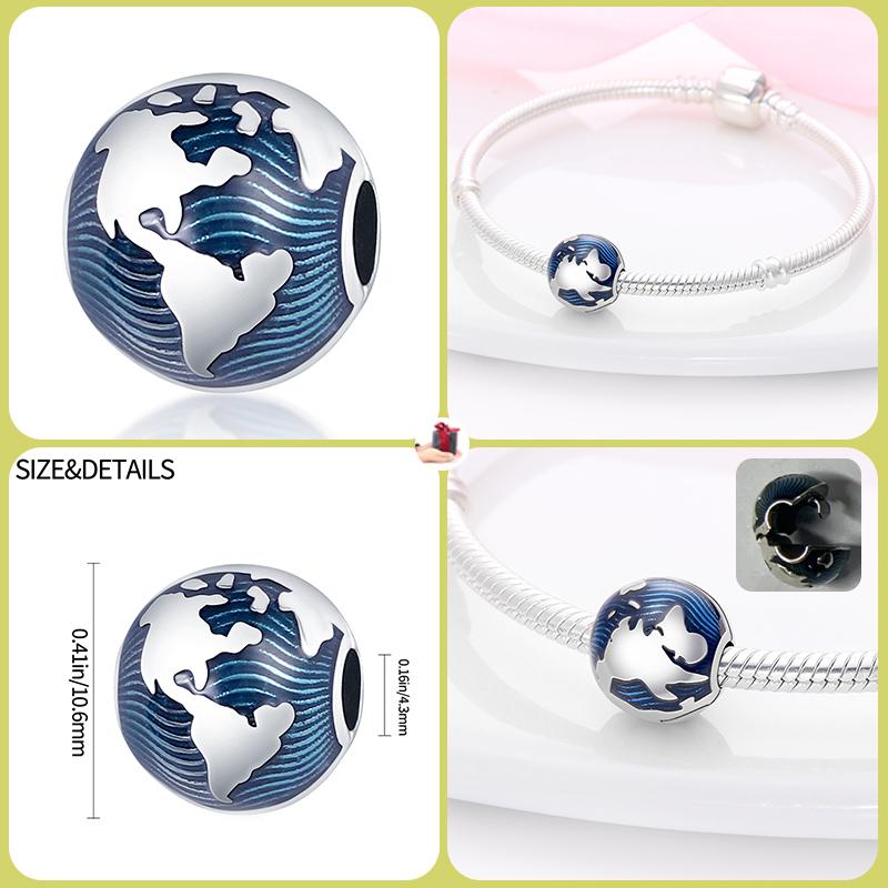925 Silver Globe Airplane Charm Beads For DIY Bracelet Making Ladies Jewelry 3mm Original Design