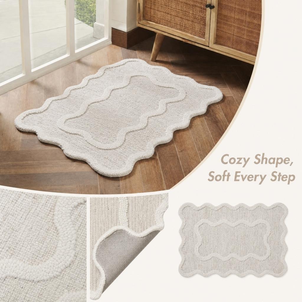Absorbent Bedside, Non- Doormat for Bedroom, 40 cm, Light Gray Curved