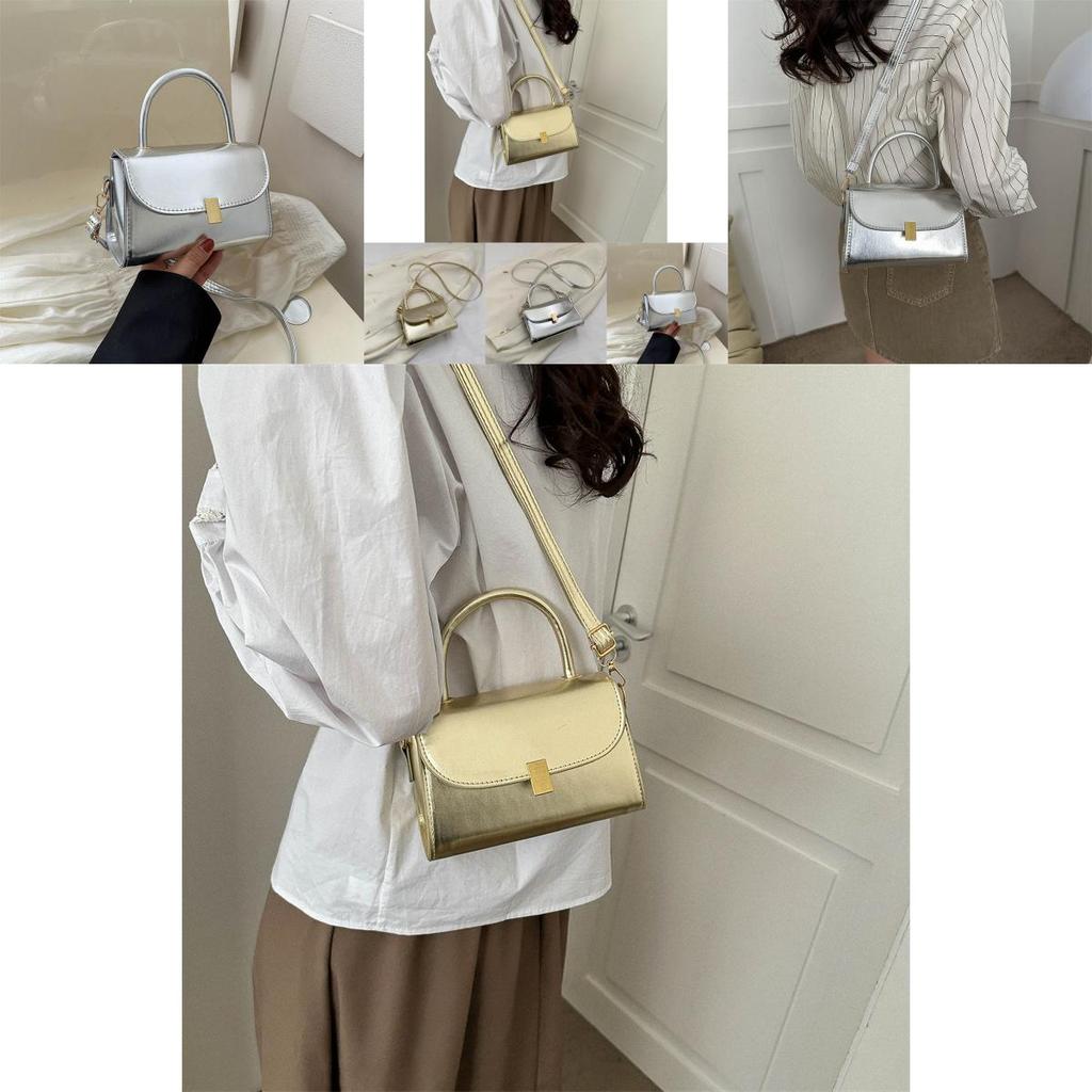 Chic Street Style Small Box Bag For Women Gold And Silver Handbag