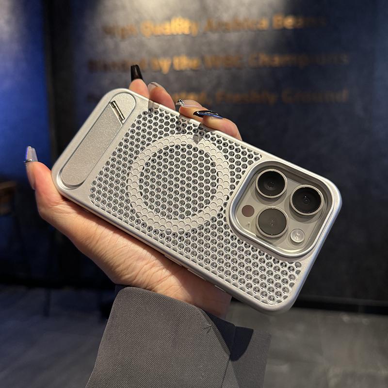 Applicable To IPhone16 Hollow Honeycomb Cooling Mobile Phone Case Apple 15 Promax Magnetic Folding Bracket Protection Case