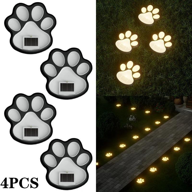 4 Pack Paw Print Solar Lights Solar Lamp in The Shape of Pet's Footprint for Garden Courtyard Terrace Balcony Garden and Lawn