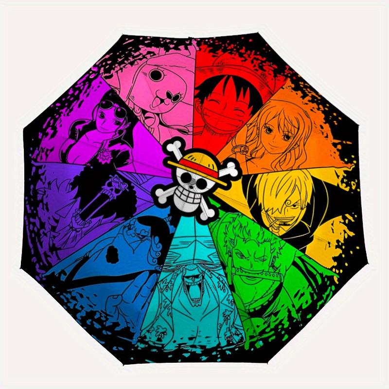 

One Piece Crew Automatic Folding Windproof Umbrella with Sturdy Iron Frame, Portable Compact Travel Umbrella All-Season Use Parties024