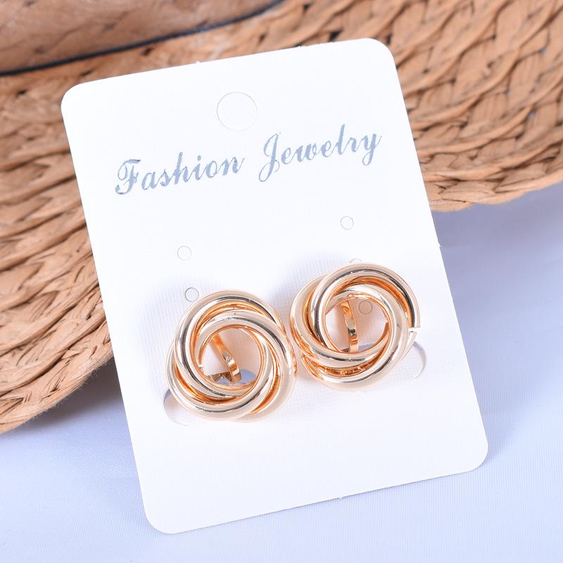 Geometric Hollow Flower Metal Earrings in Hong Kong Style