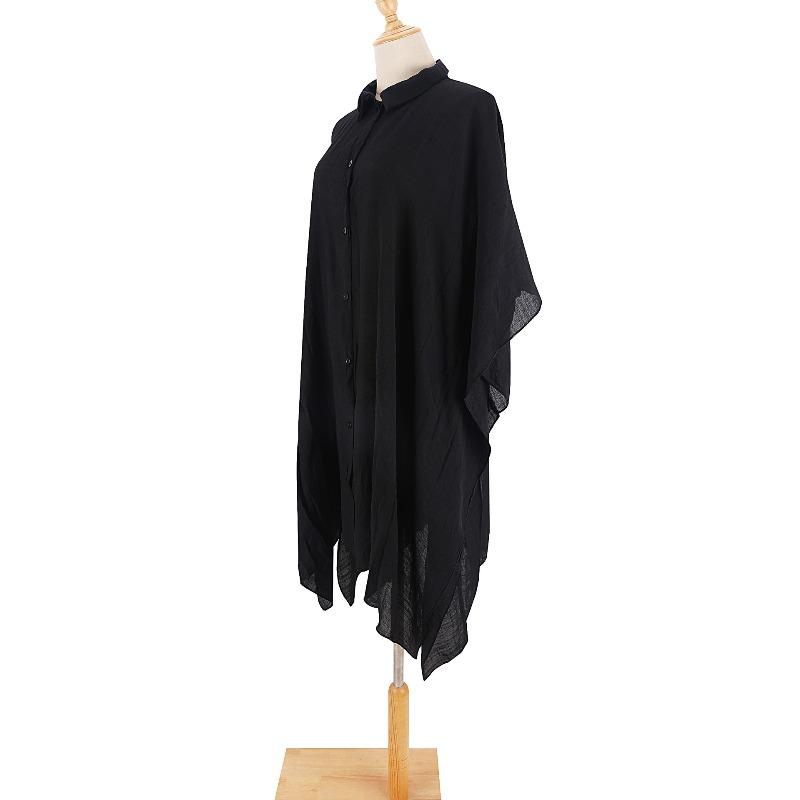 Loose Shirt-Style Beach Cover-Up | Vacation Kimono for Bikini, Long Length Solid Color with Lapel Collar