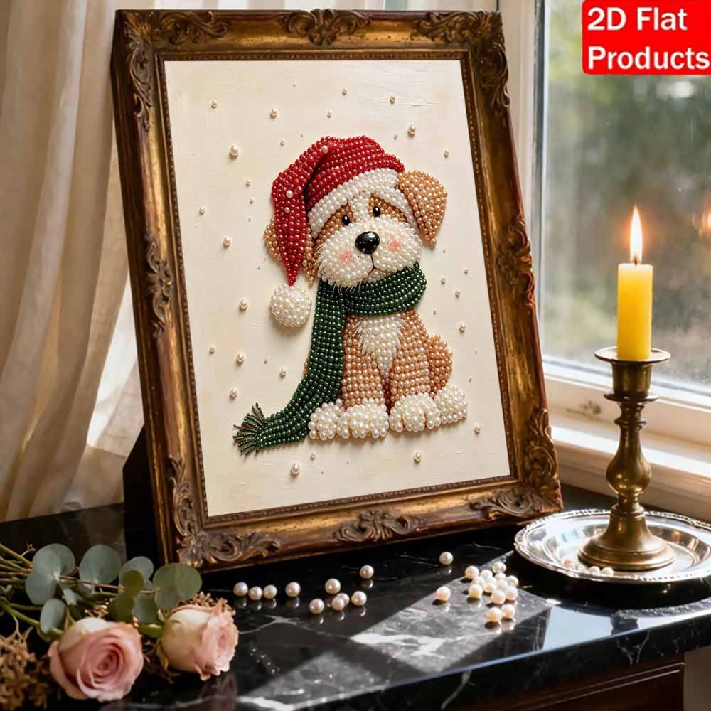 DIY Perlenmalset Süßer Welpe Weihnachten Stressabbau Basteln Rahmenloses 3D-Leinwandbild für Erwachsene Heimdekoration Geschenk