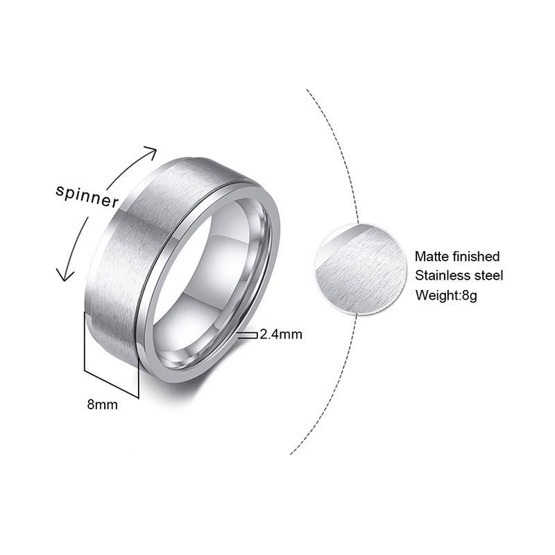 Anel Giratório Vnox 6/8mm para Homens Acessório para Alívio do Estresse Aliança Clássica de Aço Inoxidável Joia Esportiva Rúnica Viking Casual