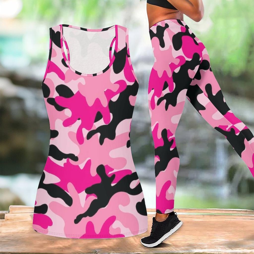 Camouflage Printed Yoga Outfit for Women Fashion Workout Leggings Fitness Sports Casual Yoga Set Sports Suit
