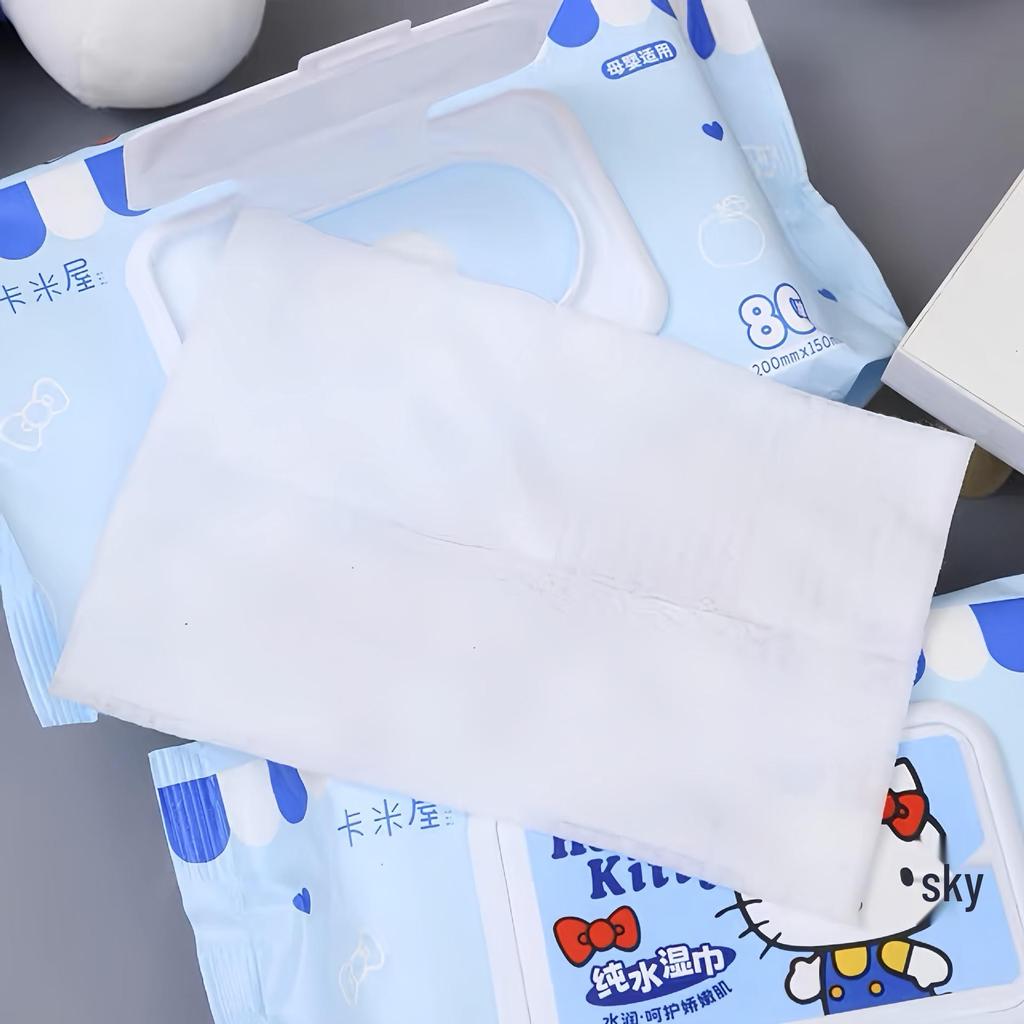 Sanrio Hello Kitty Baby Feuchttücher, 80 Stück - Dicke Einwegtücher zur Hand- und Mundreinigung