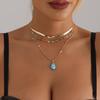 Decorated With Retro Colorful Oil Dripping Devil'S Eye Collarbone Thin Chain Snake Chain Hawaiian Style Multi-Layer Necklace