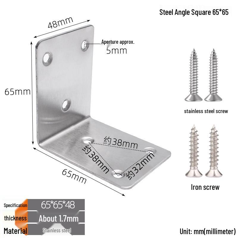Thickened Stainless Steel 90° L-Shaped Bracket for Furniture and Shelves