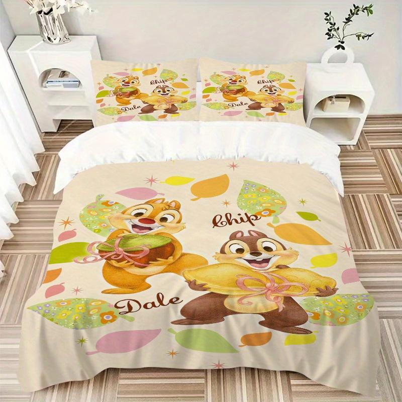 3pcs Nuts Chip 'n' Dale Cartoon Design Bedding Set 1 Soft Quilt Cover + 2 Pillowcases, Machine Washable Suitable for All Seasons,S062