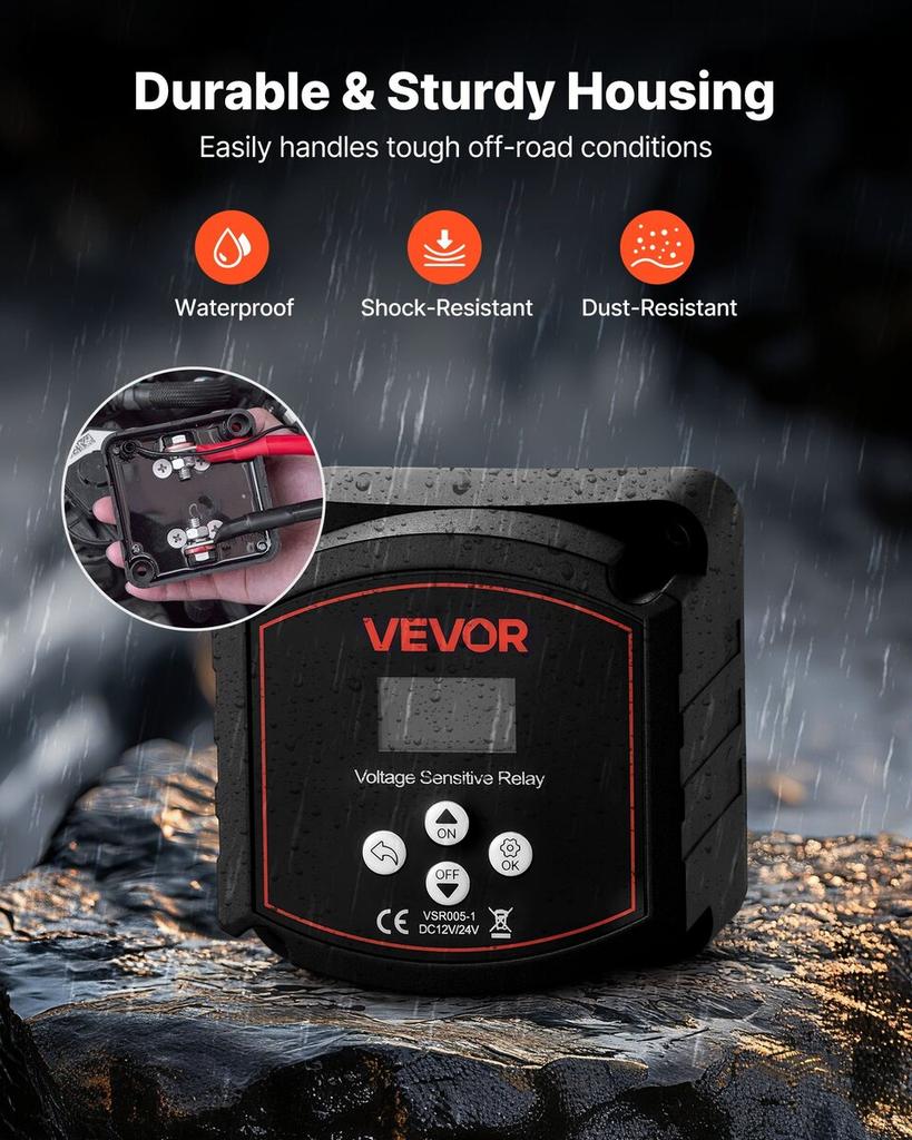 Dual Battery Isolator Kit, 12V 300 Amp, Manual and Automatic VSR Voltage Sensitive Relay with Voltmeter, LCD Screen, Smart Battery Isolator,