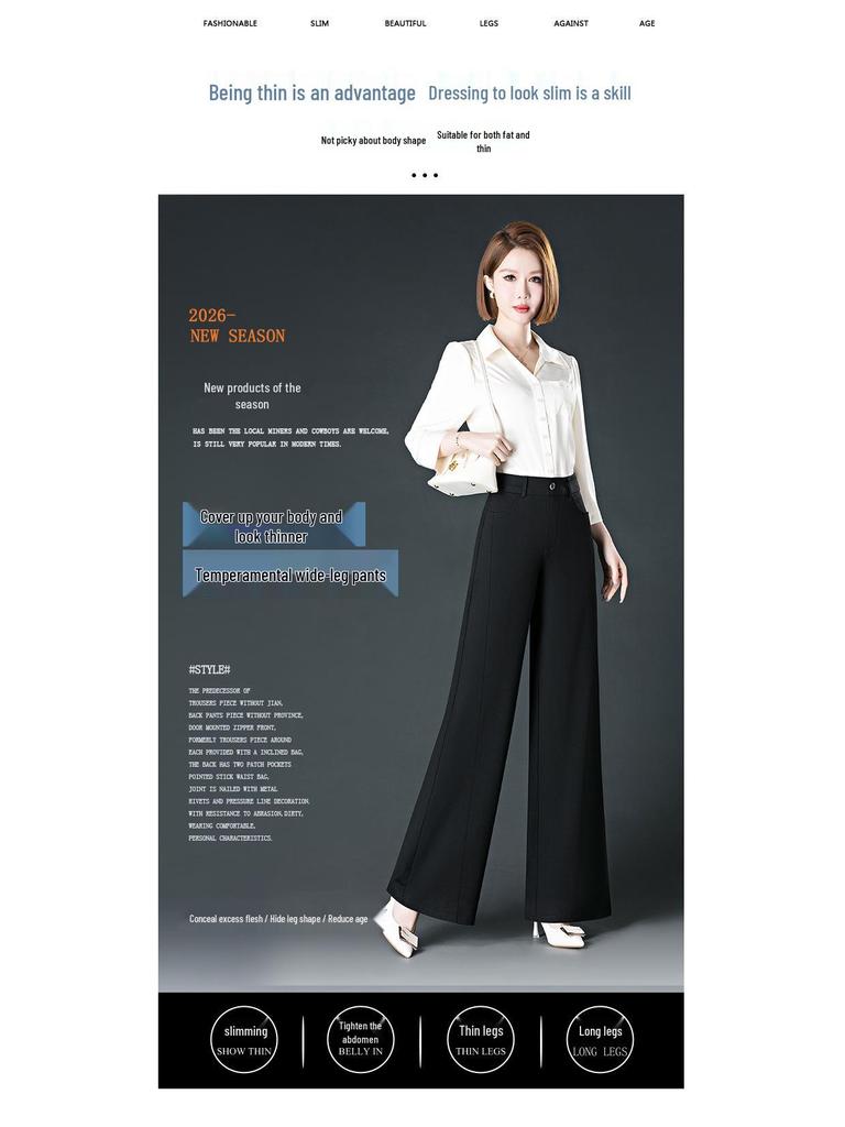 Women's High-Waisted Wide-Leg Pants - Plus Size, Floor-Length, Casual Professional Spring/Summer/Autumn Style.