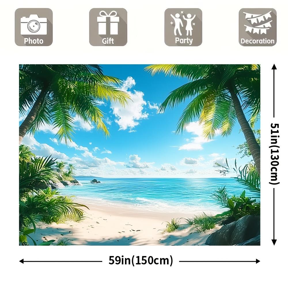 2D Flat Banner 2D Flat Banner 1 Piece Large Tropical Beach Background - Turquoise Sea  Palm Trees and White